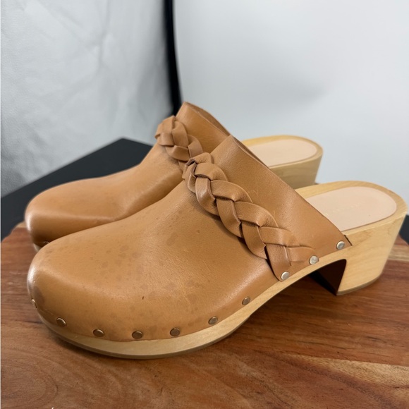 LOEFFLER RANDALL Lupa Wooden Mid Heel Italian Leather Clog Size 9 - Picture 9 of 9